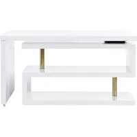 Vente-unique Uitschuifbaar bureau met draaibaar blad in 360° - Gelakt mdf - Wit en goudkleurig - NICEPHORE II