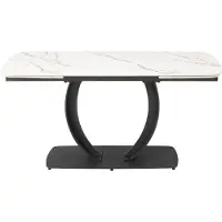 Vente-unique Verlengbare eettafel 6 tot 10 plaatsen van keramiek en zwart metaal - Wit marmereffect - OLIFIA van Maison Céphy