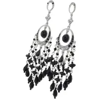 Behave oorbellen zilverkleur met zwarte details 11,5 cm – elegante boho stijl