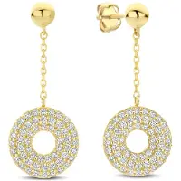 New Bling - 9NBG-0878 - 14K geelgouden Oorbellen – Bal met Ketting en Zirkonia – Dames Oorbellen