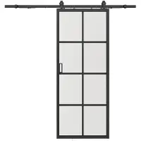 Vente-unique Schuifdeur met wandbevestiging - aluminium en gehard matglas - H205 x L83 cm - WILDEN II