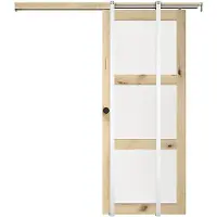 Vente-unique Hangende schuifdeur met 3 ramen - H205 x L63 cm - Naturelkleurig mdf - Mat gehard glas - ACOSTA II