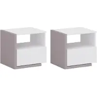 Vente-unique Set van 2 Scandinavisch nachtkastje - 1 lade en 1 nis - Wit en taupegrijs - NAPOLI II