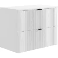 Vente-unique Hangend, geribbeld wastafelmeubel met legplank - Wit - L80 cm - ZEVINI