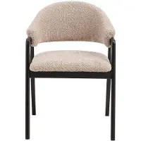 Vente-unique Set van 2 stoelen met armleuningen in teddystof en rubberboomhout - Taupe en zwart - SOLUNA