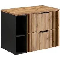 Vente-unique Geribbeld hangend meubel onder wastafel met nissen - Licht naturel - L80 cm - MADELA