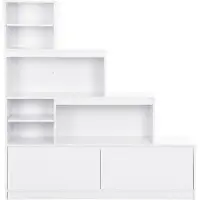 Vente-unique Schoenenmeubel met 2 deurtjes en 6 nissen met ledverlichting van mdf - Wit - LOVILA L 140 cm x H 146.6 cm x D 35 cm
