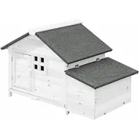 Vente-unique Kippenhok in hout met broedplaats - 2 kippen - L106 x D64 x H71 cm - Wit - ANSER.