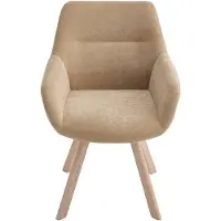 Vente-unique Set van 2 draaistoelen met armleuningen van stof en eikenhout - Beige - VELBURY