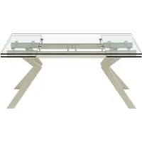 Vente-unique Uitschuifbare eettafel voor 6 tot 8 personen van gehard glas en beige metaal - Transparant - VELIKA