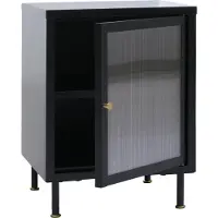 MCW Nachtkastje -O87, bijzettafel nachtkastje kast, industriële opbergvakken metaal rietglas 55x41x41cm ~ zwart