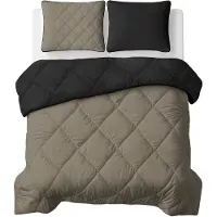 Sleeptime Lazy dekbed zonder overtrek incl. kussensloop - Zwart/Taupe - 200x200 + 2st. 60x70 cm