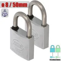 AMIG Hangslot met Sleutel RVS Ø8/50mm - Standaard Beugel Buiten 2 Stuks