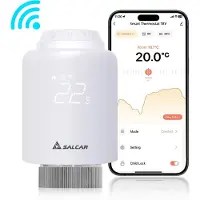 Salcar Slim WiFi Radiatorthermostaat - Compatibel met Amazon Alexa & Google Assistant - Programmeerbaar - Geen Gateway Nodig - Slimme Verwarmingsthermostaat via Tuya Smart