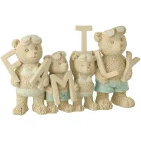 J-Line decoratie Beer Strandfamilie - polyresin - beige/lichtblauw