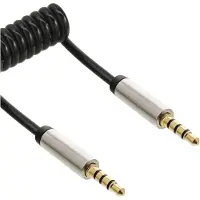 InLine Câble spiralé audio slim audio câble stéréo 3,5 mm mâle à mâle 4 broches stéréo 1 m