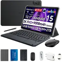 Blackview MEGA 2 Tablet Sets - 4G LTE+WiFi - 12 Inch - 24GB RAM - 128GB - Met Toetsenbord(QWERTY), Beschermhoes, Muis, Stylus - Android 15 - Widevine L1 - 9000mAh - Grijs