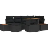 vidaXL Tuinbank Set 7 st Zwart poly rattan