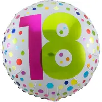 Folat - Folieballon 18 Jaar Wit/Stippen Meerkleurig 45 cm