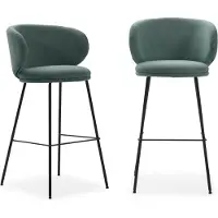 CALICOSY Set van 2 krukken in stof met zwarte metalen poten h65 cm rush