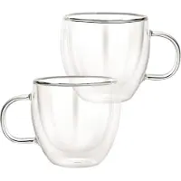 Cheffinger , Set 2 Glazen met dubbelwandige handgreep 250ml in borosilicaatglas, Transparant