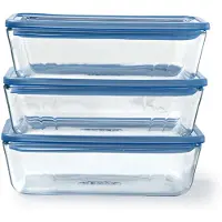 Pyrex Pure Glass Collection borosilicaatglas voedselcontainer met borosilicaatglas deksel, 1,5 l, set van 3, geschikt voor oven, magnetron en vaatwasser