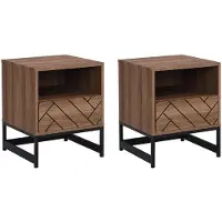 Vente-unique Set van 2 nachtkastjes met 1 lade en 1 nis - MDF en staal - Kleur: naturel en zwart - CARATANA