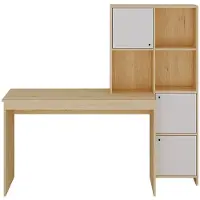 Vente-unique Bureau met 3 kasten en 3 nissen - Kleur: naturel en wit - ALIOBINI L 156.8 cm x H 146.8 cm x D 51.5 cm