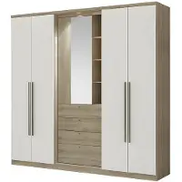 Vente-unique Kledingkast ISAK - 4 deuren - Spiegel en laden - L240 cm - Eiken en ivoorkleur