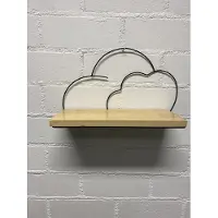 Impuls Wandrek "wolken" metaal - hoogte 19 x breedte 30.5 x 1.5 cm - met houten plank - Decoratierek