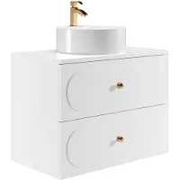 Vente-unique Hangend badkamermeubel met ronde opzetwastafel - Wit - 80 cm - SATOBAL