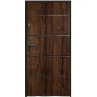 Vente-unique Voordeur van massief en roestvrij staal H207 x L100 cm, donker naturel - 55 cm dikte - Draait rechts open - NAXARA