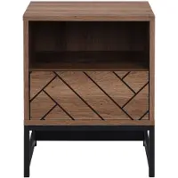 Vente-unique Nachtkastje - 1 lade en 1 nis - Mdf en staal - Naturel en zwart - CARATANA
