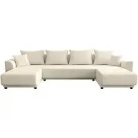 Vente-unique Panoramische hoekslaapbank van beige ribfluweel NESSARO