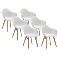 Vente-unique Set van 6 stoelen met armleuningen VIXI - polypropyleen en beuk - Wit