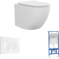 Vente-unique Set voor hang-wc van mat wit keramiek met voorwandsysteem en bedieningsplaat - JAVOINE L 36 cm x H 36 cm x D 53.5 cm