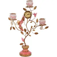 Baroque - Kandelaar - Kandelaar Papegaai met Klok 32 cm - Roze - Resin - 32x16.5x9 - Polyresin