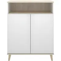 Vente-unique Keukenbuffet WAJDI - 2 deuren en 1 nis - Wit en eiken