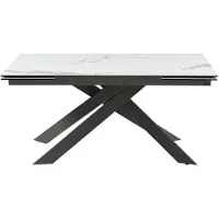 Vente-unique Verlengbare eettafel 6 tot 10 plaatsen van keramiek en metaal - Wit marmereffect en antraciet - COREMA van Pascal MORABITO