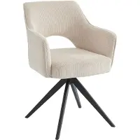 Vente-unique Set van 2 draaistoelen met armleuningen van ribfluweel en zwart metaal - Crèmewit - KONYA