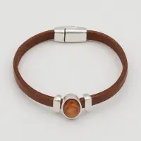 Qoss Armband Femmie Maat M – Handgemaakt Buffelleer met Ovale Cabochon | Magneetsluiting | Nikkelvrij | Canyon
