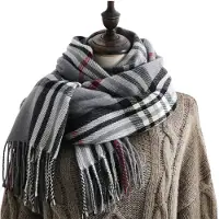 LONGZIMING -Lange Dames Sjaal – Warme Dikke Gebreide Winter Omslagdoek – Grote Zachte Plaid Deken Sjaal – Comfortabele Mode Winter Shawl – Grijs