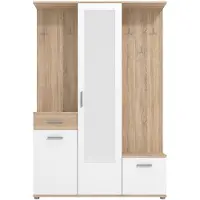 Vente-unique Gangkast met 3 deuren, 1 lade en 1 spiegel - Naturel en wit - CAMOLA