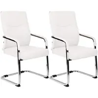 CLP Hobart Set van 2 Eetkamerstoelen - Bezoekersstoel - Met armleuning - Verchroomd frame - Kunstleer/wit