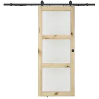 Vente-unique Schuifdeur met wandbevestiging in hout en gehard glas - 3 vensters - H205 x L93 cm - ACOSTA II