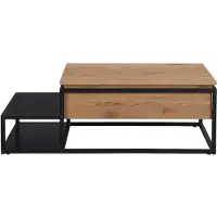Vente-unique Salontafel met opklapbaar blad - Mdf en metaal - Naturel en zwart - LUTESA