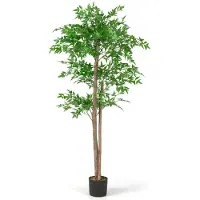 Costway Kunstplant van bamboe, 150 cm, kunstboom met pot, stammen en bladeren, kunstplant voor thuis, kantoor, bamboeboom, decoratieve boom, kamerplant, decoratie, groen