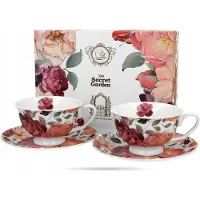 Duo Royal Porseleinen Theekopjes 250ml met Schotels, Rozenmotief