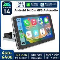Hexinex Quad-Core 1DIN autoradio Geschikt voor VW SEAT AUDI BMW Peugeot enz - Draadloos CarPlay, Android Auto, 360° rotatie, multimediaspeler, 4GB+64GB