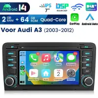 Hexinex HexinexMarket Quad-Core autoradio Geschikt voor Audi A3 (2003-2012) - Draadloos CarPlay, Android Auto, multimediaspeler, 2GB+64GB